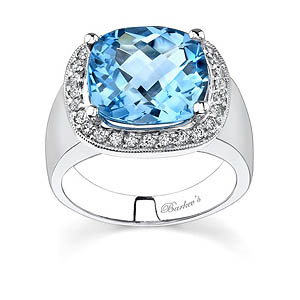 White gold diamond and blue topaz ring