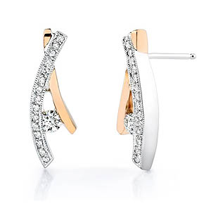 Two tone white and rose gold diamond earrings