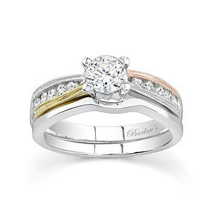 White Yellow and Rose Gold Engagement Set