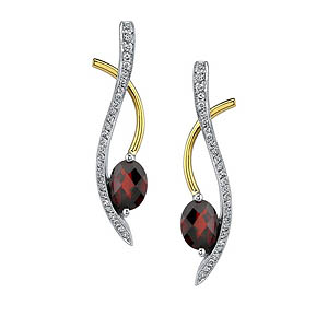 Two tone white and yellow gold red garnet diamond earrings