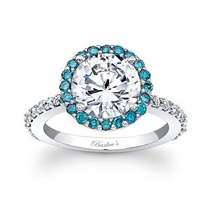 Blue Diamond Halo Engagement Ring