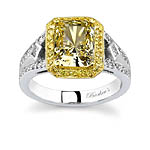 Halo engagement Ring With White and Yellow Diamonds