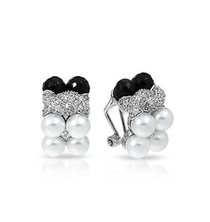 Prestige White Pearl and Onyx Earrings