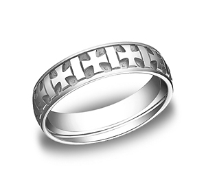This incredible 6mm comfort-fit carved design band features high polished gaelic cross etchings along the center of the ring that exemplifies remarkable style.
