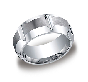 This unique Cobalt 10mm comfort-fit satin-finished band features high polished horizontal grooves and a high polished beveled edge.