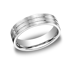 This Palladium 6mm comfort-fit satin finished carved design band features two parallel cuts along the center of the ring for a continuous pattern of style.