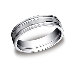 This incredible Platinum 6mm comfort-fit satin-finished carved design band features two high polished parallel center grooves for a continuous flow of style.