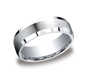This elegant Argentium Silver 7mm comfort-fit band features a satin-finished center and high polished beveled edges that is the perfect balance of style and class.