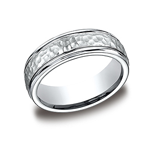 This aggressive looking Cobalt 7mm comfort-fit band features a hammered-finish center with high polished edges that offers both class and strength.