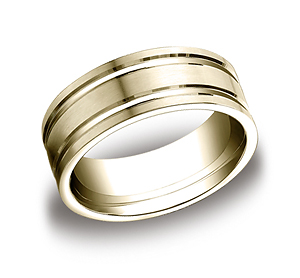 This incredible 8mm comfort-fit satin-finished carved design band features two high polished parallel center grooves for a continuous flow of style.