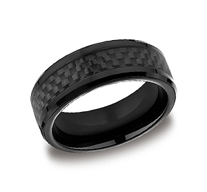 This cool high-polished 8mm blackened Cobalt band features carbon fiber as well as a comfort-fit on the inside and beveled edges.