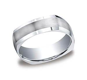 This unique Argentium Silver 7mm comfort-fit band features a four-sided design with a wide satin-finished center and polished beveled edges.
