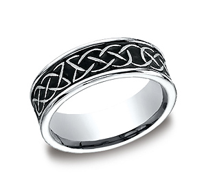 This fascinating high-polished 7mm Cobalt band features tribal designs along the center and a comfort-fit on the inside.