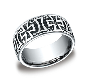 This bold high-polished 9mm Cobat band features cross designs along the center and a comfort-fit on the inside.