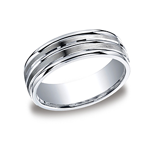 This stylish Argentium Silver 7mm comfort-fit band features a double-grooved satin-finished center with high polished round edges.