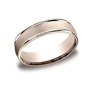 This 6mm comfort-fit carved design band features a wired-finished center with a high polished round edge for noticeable style.