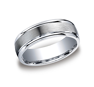 This classic Argentium Silver 7mm comfort-fit band features a satin-finished center and high polished round edges for an elegant look.