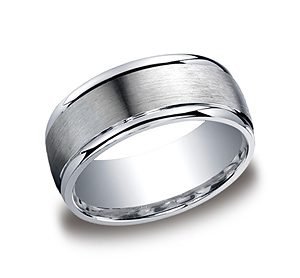 This classic Argentium Silver 9mm comfort-fit band features a satin-finished center and high polished round edges for an elegant look.