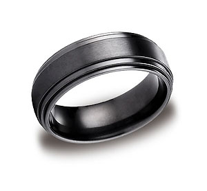 This unique 8mm black Titanium comfort-fit band features a satin-finished center and a high polished double edge.