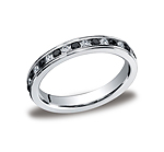 This gorgeous Platinum 3mm channel set eternity diamond band features 18 round ideal-cut diamond and black...