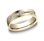 This beautiful 6mm comfort-fit etched channel set diamond eternity band features a satin-finished and a pol...