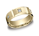 This sleek 8mm comfort-fit burnish set diamond eternity band features a satin-finished center with high pol...