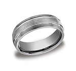This satin-finished 7mm comfort-fit Tungsten band features two parallel high polished grooves along the cen...