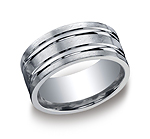 This Argentium Silver 10mm comfort-fit satin-finished band features two high polished parallel grooves alon...