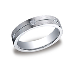 This beautiful Argentium Silver 5mm comfort-fit pave set band features a satin-finished center with six ro...