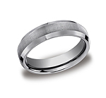 This elegant 6mm comfort-fit Tungsten band features a satin-finished center and high polished beveled edges...