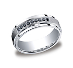This elegant Argentium Silver 7mm comfort-fit pave set band features a satin-finished center with nine roun...