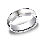 This Cobalt 7mm comfort-fit satin-finished band features a silver inlay with high polished beveled edges th...