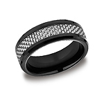 This cool high-polished 8mm blackened Cobalt band features white carbon fiber and beveled outer edges as we...