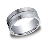 This unique Argentium Silver 9mm comfort-fit band features a satin-finish with center channel design that ...