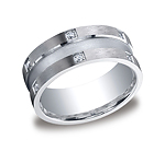 This Argentium Silver 9mm comfort-fit pave set band features a glass-finish with twelve round ideal-cut d...