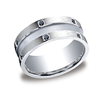 This Argentium Silver 9mm comfort-fit pave set band features a glass-finish with twelve round ideal-cut bl...