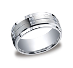 This elegant Argentium Silver 9mm comfort-fit pave set band features twelve round ideal-cut diamonds along ...