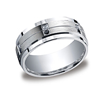 This elegant Argentium Silver 9mm comfort-fit pave set band features twelve round ideal-cut white and black...