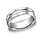 This Platinum 7.5mm comfort-fit carved design band features a satin-finished and high polished center cut ...