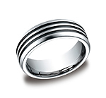 This awesome high-polished 7.5mm Cobalt band features three blackened etchings along the center and a comf...