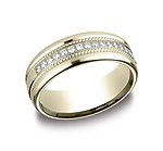 This beautiful 7.5mm comfort-fit diamond band features a roped-design surrounding gorgeous round ideal-cu...