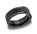 This interesting 7mm blackened Cobalt band features designed etchings along the center and a comfort-fit o...