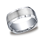 This unique Argentium Silver 9mm comfort-fit band features a four-sided design with a wide satin-finished c...