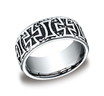 This bold high-polished 9mm Cobat band features cross designs along the center and a comfort-fit on the in...