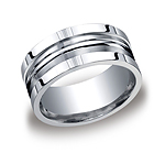 This stylish Argentium Silver 10mm comfort-fit band features a double-grooved satin-finished center with h...