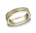 This 6mm comfort-fit carved design band features a hammered-finished center with a milgrain pattern along t...