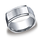 This unique Argentium Silver 10mm comfort-fit band features a four-sided design with a wide satin-finished ...