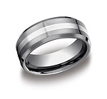 This awesome 8mm comfort-fit Tungsten band features a white gold center inlay along a satin-finished surfac...