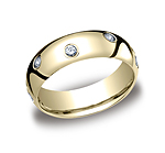 This elegant 6mm comfort-fit burnish set high polished diamond eternity band features 12 round cut diamonds...