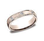 This remarkable 4mm comfort-fit bezel set eternity band features a satin-finished and 8 round ideal-cut dia...